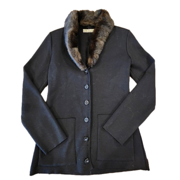 La maison de la fausse fourrure black wool fur Button Up Glam cardigan S - Picture 1 of 14
